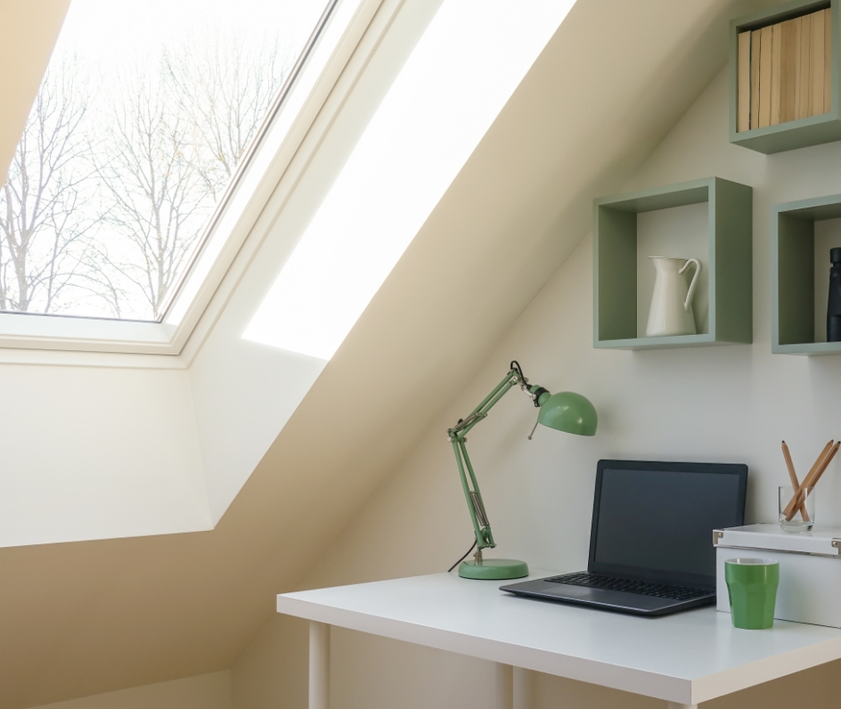 Columbia GL OSF – Puits de lumière en verre à ouverture manuelle avec solin intégré en vinyle 35 Home office skylight