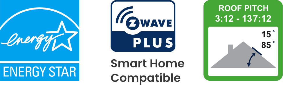 ENERGY STAR Compliant, Z-Wave Plus Smart Home Compatible, and suits a roof pitch of 3:12 - 137:12. 15° 85°