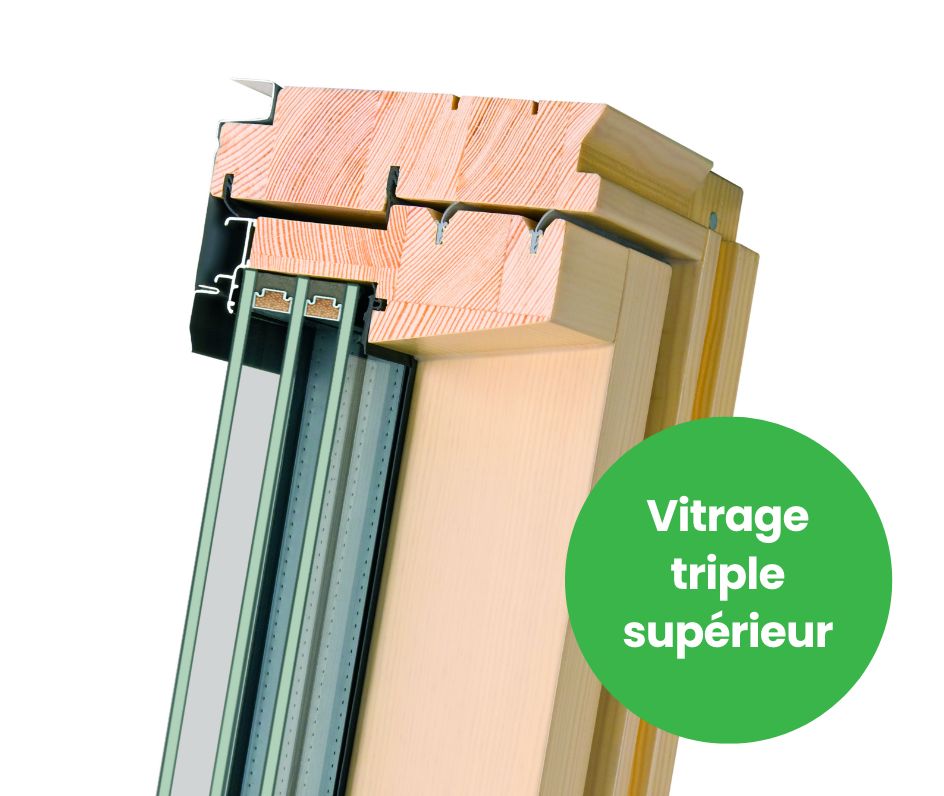 FAKRO Fenêtre de toit pivotante thermo aveccadre intégré FTT U6 et FTT U8 thermo de FAKRO 19 Vitrage Triple Superier