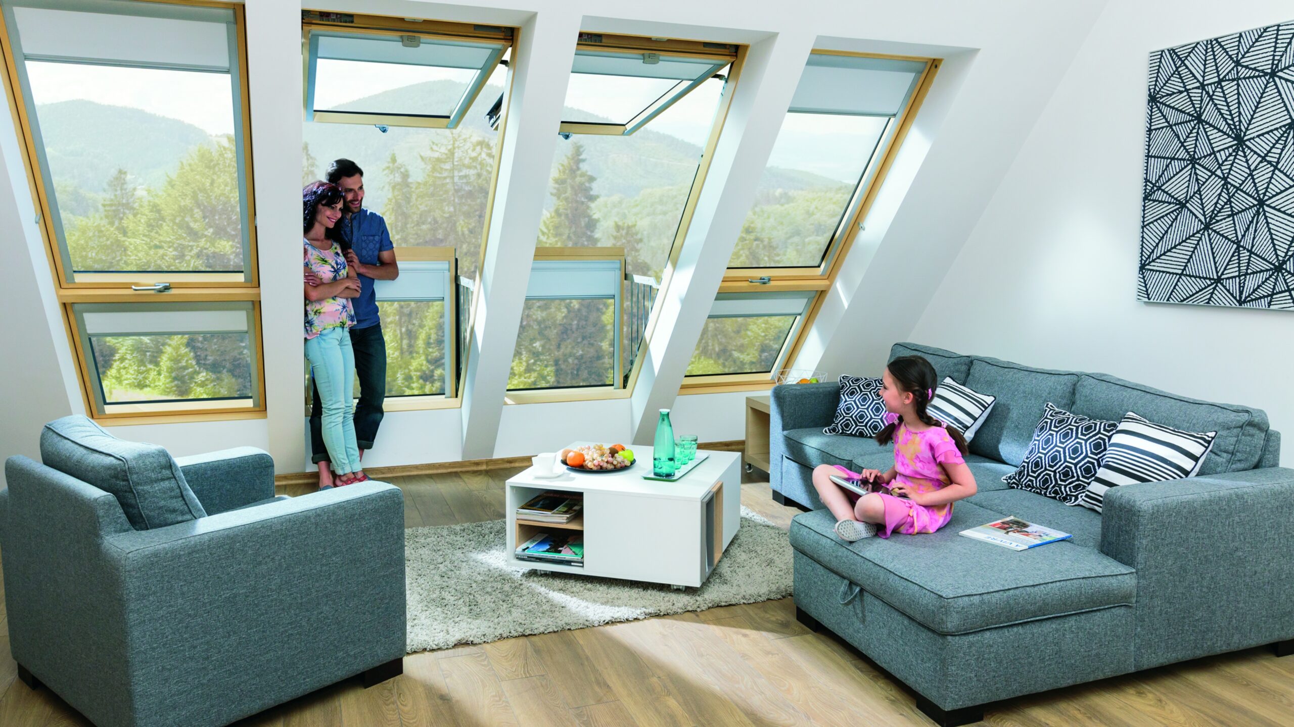 Family living room skylight balconies