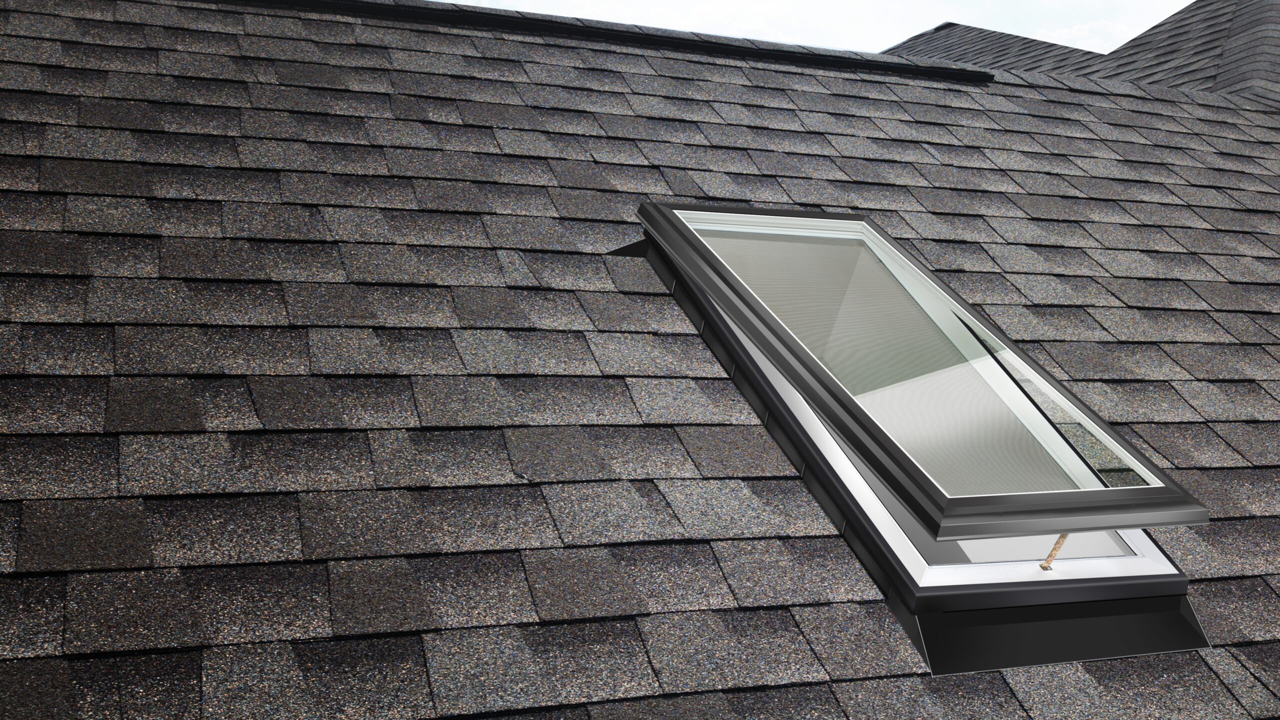 Open venting skylight shingle roof hero