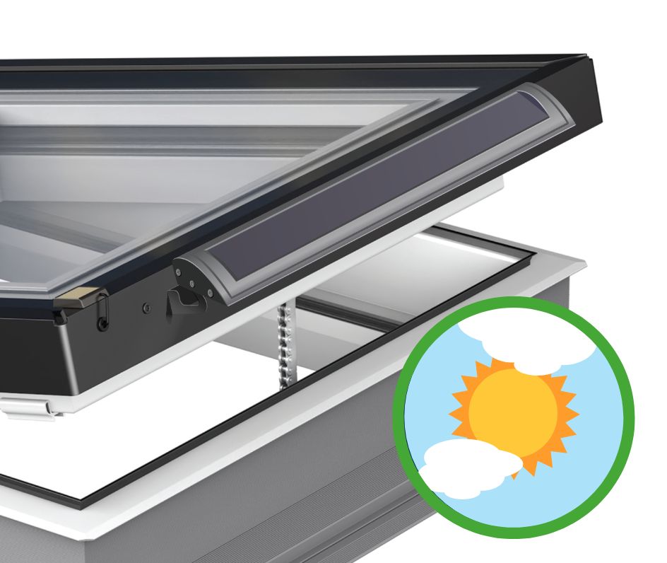 FAKRO DEG - Fenêtre de toit plat (solaire ou électrique) à ventilation, montée sur le toit-terrasse - double vitrage 21 Dxg roof window solar power