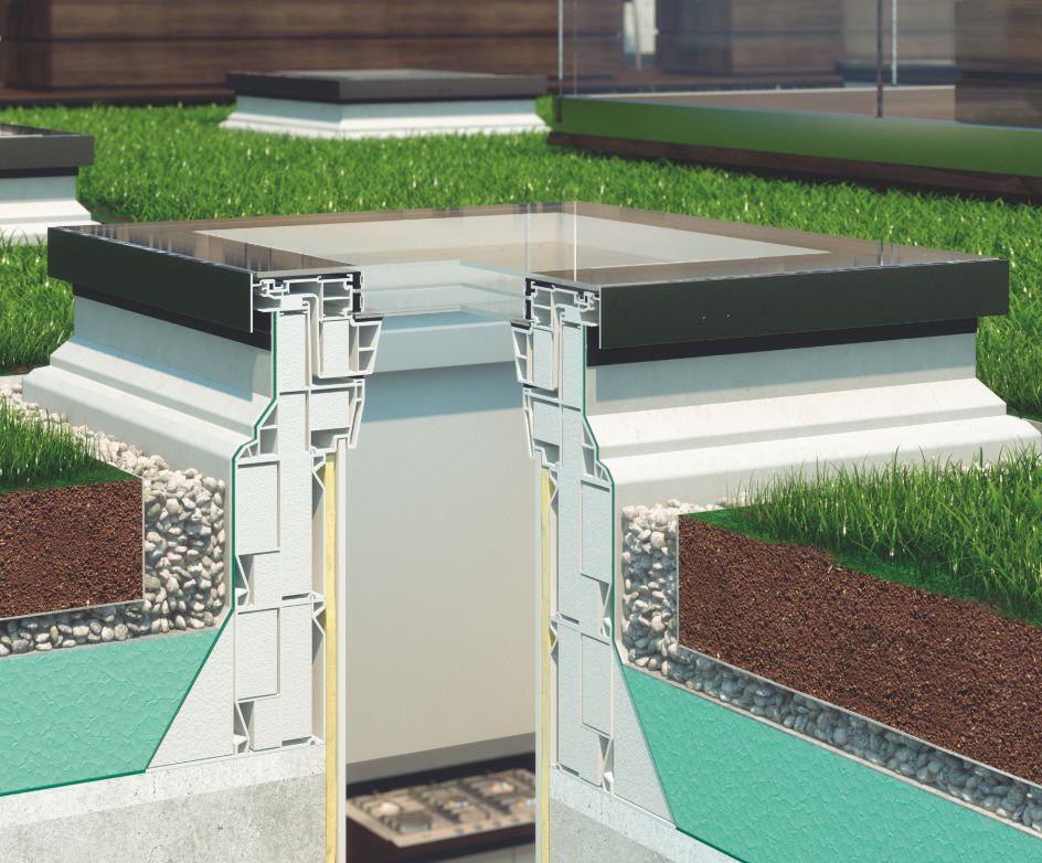 Fakro DXG Fixed Flat Roof Deck MountedSkylight - Double Glazed 21 Green Roof Cross Section