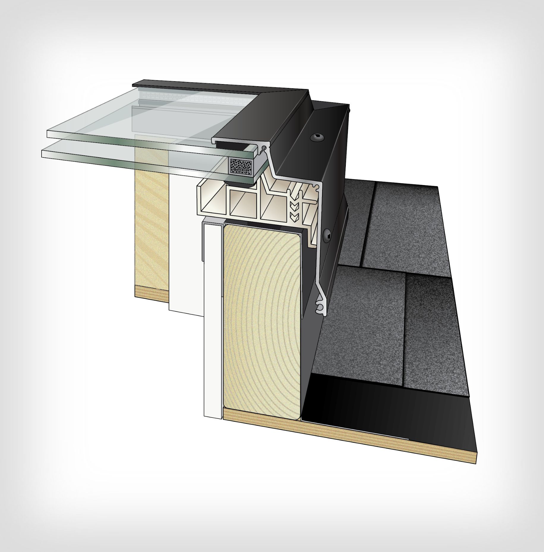 Curb mount skylight cross section
