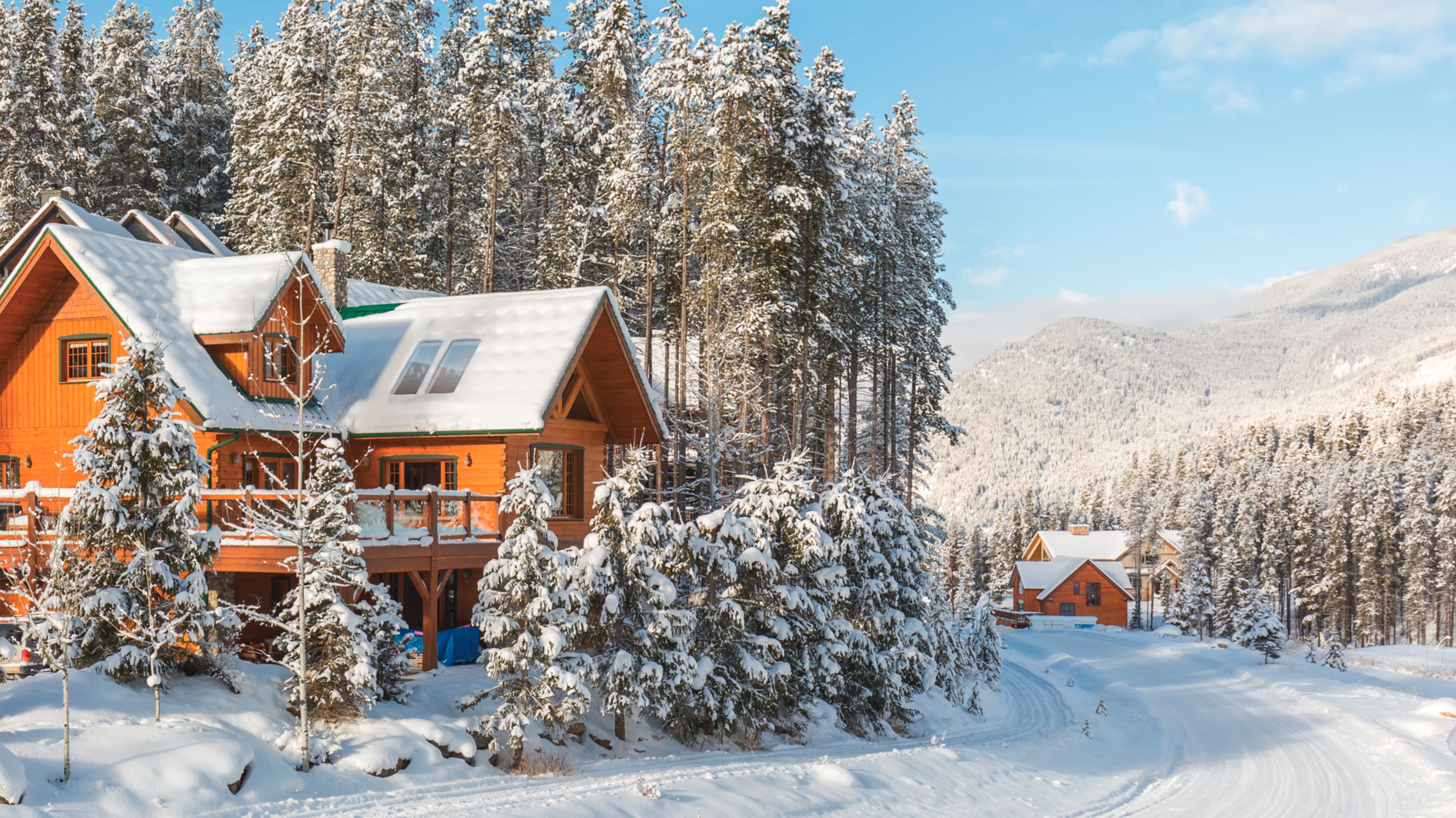 Ski chalet skylights winter wonderland