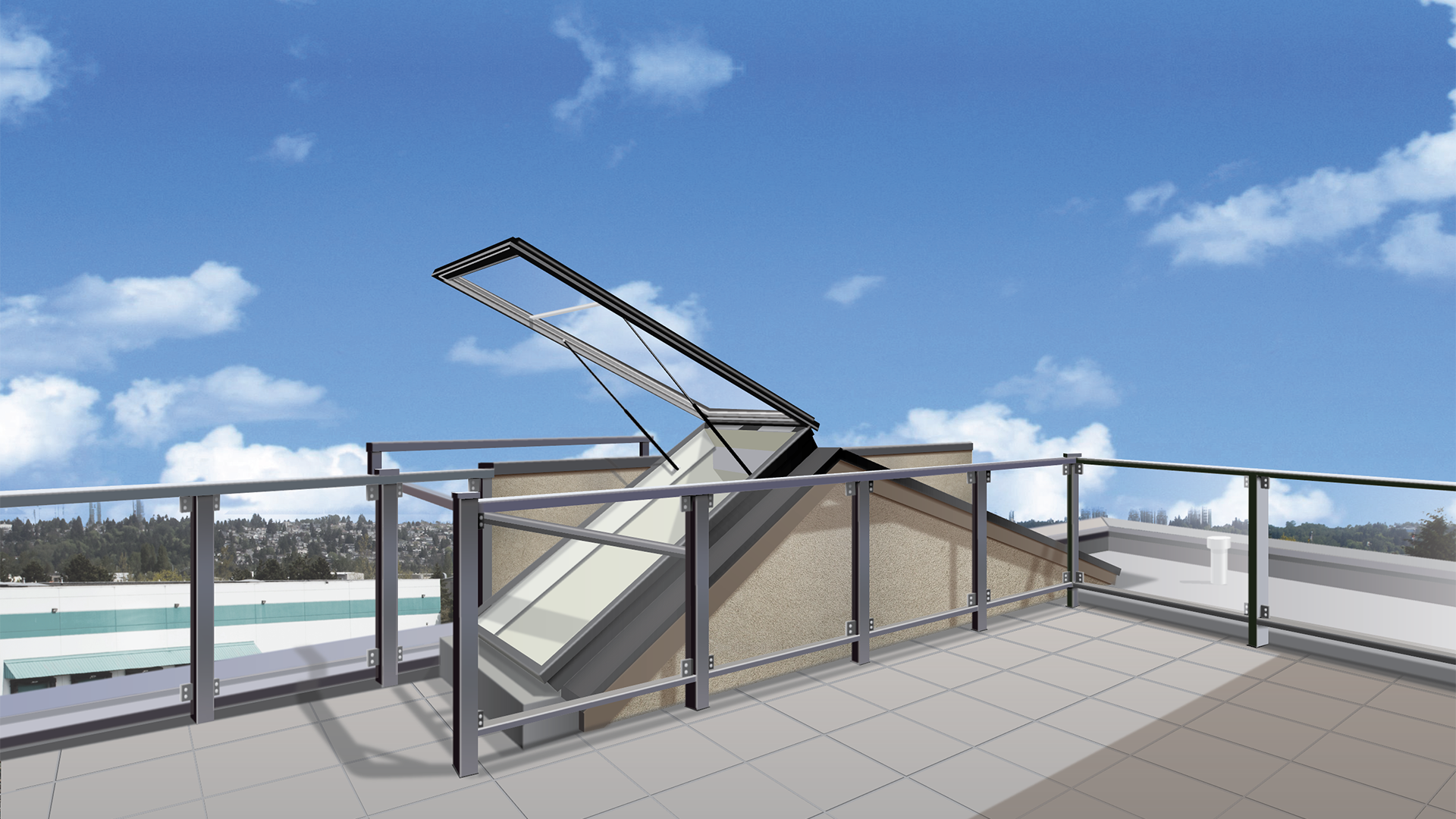Columbia GL RAS - Roof Access Door - Glass 14 Glass glazed RAS Roof Access Door skylight illustration. Canadian made skylight. Economical way to gain access to a roof top.