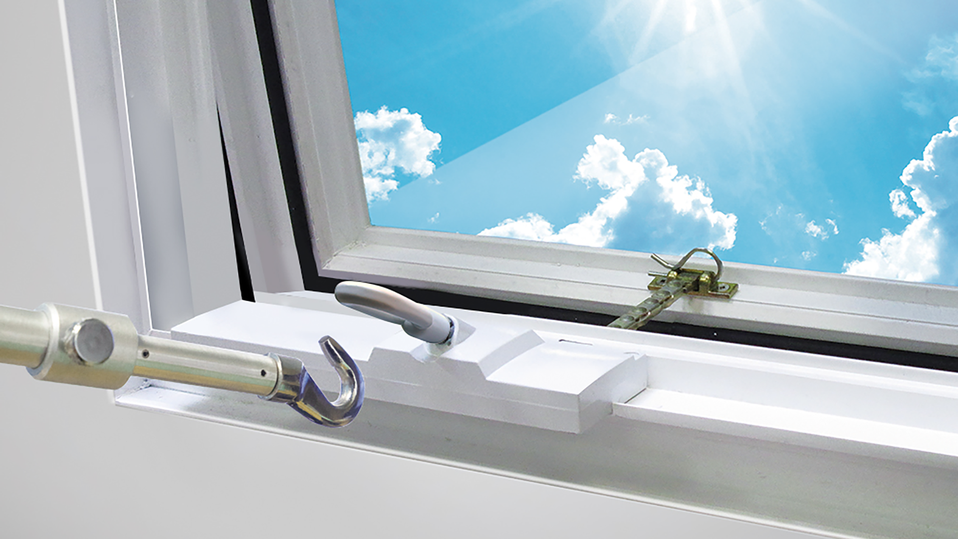 Venting skylight eyelet & hook web